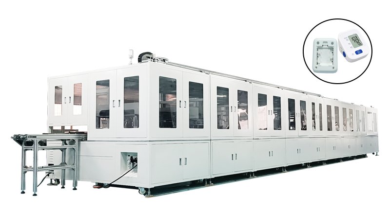  聯(lián)翊電子血壓計自動組裝線一條非標結構進行組裝，區(qū)分良品及不良品，自動分揀的自動化流水線